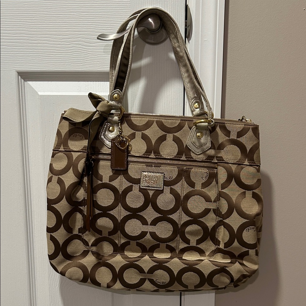 Retro Coach Poppy tote bag Beige silk